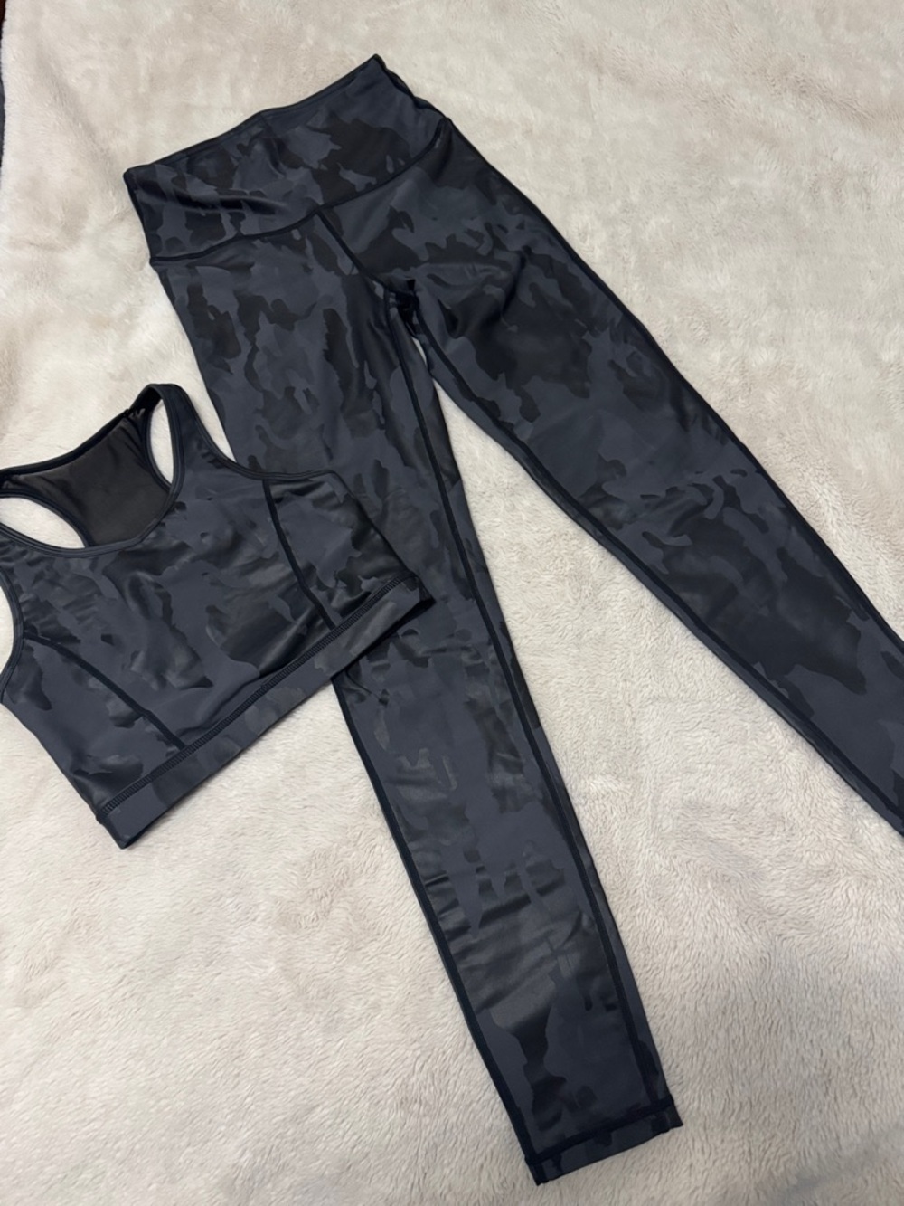 Mono B | Charcoal Camouflage ‘Wet Look’ Leggings & Bra Set - S